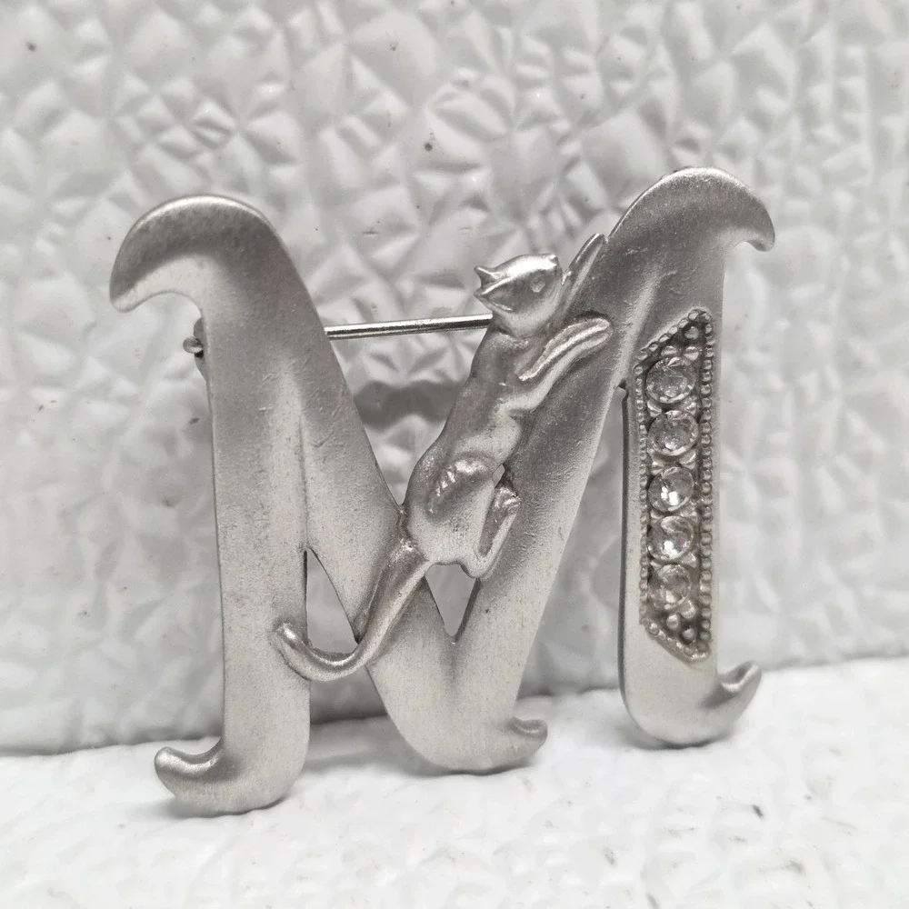 Jonette Jewelry Company Cat M Initial Pewter Pin Brooch